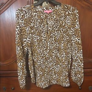 Lilly Pulitzer Brown & White Leopard Print Blouse